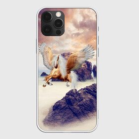 Чехол для iPhone 12 Pro с принтом Sea Sunset Horse в Новосибирске, силикон | область печати: задняя сторона чехла, без боковых панелей | вечернее небо | закат | конь | крылатый | крылья | легенды | летающий | лошадь | мистический | мифология | мифы | море | морской | облака | облачность | пегас | плед | погода | подушка | скалы | сумка