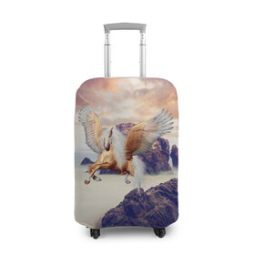 Чехол для чемодана 3D с принтом Sea Sunset Horse в Новосибирске, 86% полиэфир, 14% спандекс | двустороннее нанесение принта, прорези для ручек и колес | вечернее небо | закат | конь | крылатый | крылья | легенды | летающий | лошадь | мистический | мифология | мифы | море | морской | облака | облачность | пегас | плед | погода | подушка | скалы | сумка
