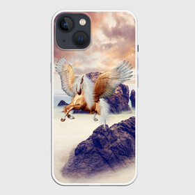 Чехол для iPhone 13 с принтом Sea Sunset Horse в Новосибирске,  |  | вечернее небо | закат | конь | крылатый | крылья | легенды | летающий | лошадь | мистический | мифология | мифы | море | морской | облака | облачность | пегас | плед | погода | подушка | скалы | сумка