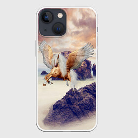 Чехол для iPhone 13 mini с принтом Sea Sunset Horse в Новосибирске,  |  | вечернее небо | закат | конь | крылатый | крылья | легенды | летающий | лошадь | мистический | мифология | мифы | море | морской | облака | облачность | пегас | плед | погода | подушка | скалы | сумка