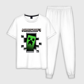 Мужская пижама хлопок с принтом Minecraft в Новосибирске, 100% хлопок | брюки и футболка прямого кроя, без карманов, на брюках мягкая резинка на поясе и по низу штанин
 | minecraft | roblox | выживание | игра | майн | майнкрафт | роблокс