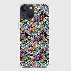 Чехол для iPhone 13 mini с принтом Stickerboom в Новосибирске,  |  | art | bomb | graffiti | hearts | monsters | stars | stickerboom | stickers | texture | арт | бомба | вишня | граффити | звезды | монстры | мороженое | сердечки | стикербум | стикеры | текстура