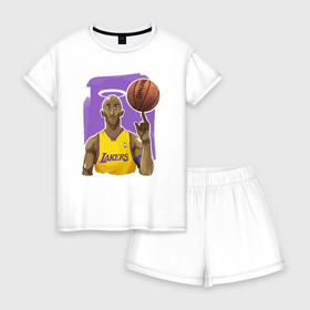 Женская пижама с шортиками хлопок с принтом Kobe Bryant в Новосибирске, 100% хлопок | футболка прямого кроя, шорты свободные с широкой мягкой резинкой | basketball | black | bryant | game | james | kobe | kobebryant | lakers | lebron | los angeles | mamba | nba | rip | slam dunk | баскетбол | баскетболист | брайант | браянт | джеймс | игрок | коби | леброн | лейкерс | лос анджеле
