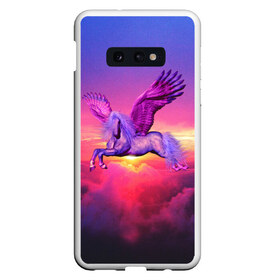 Чехол для Samsung S10E с принтом Dusk Sky Horse в Новосибирске, Силикон | Область печати: задняя сторона чехла, без боковых панелей | высота | закат | конь | крылья | легенды | летать | летающий | лошадь | мистический | мифология | мифы | небесный | небо | облака | облач | пегас | плед | подушка | полет | пурпурный | сумерки | сумка