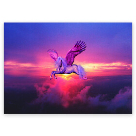 Поздравительная открытка с принтом Dusk Sky Horse в Новосибирске, 100% бумага | плотность бумаги 280 г/м2, матовая, на обратной стороне линовка и место для марки
 | высота | закат | конь | крылья | легенды | летать | летающий | лошадь | мистический | мифология | мифы | небесный | небо | облака | облач | пегас | плед | подушка | полет | пурпурный | сумерки | сумка