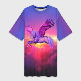 Платье-футболка 3D с принтом Dusk Sky Horse в Новосибирске,  |  | Тематика изображения на принте: высота | закат | конь | крылья | легенды | летать | летающий | лошадь | мистический | мифология | мифы | небесный | небо | облака | облач | пегас | плед | подушка | полет | пурпурный | сумерки | сумка