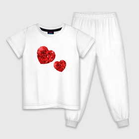 Детская пижама хлопок с принтом Рубиновые сердца в Новосибирске, 100% хлопок |  брюки и футболка прямого кроя, без карманов, на брюках мягкая резинка на поясе и по низу штанин
 | Тематика изображения на принте: вместе | любовь | пара | рубин | сердце
