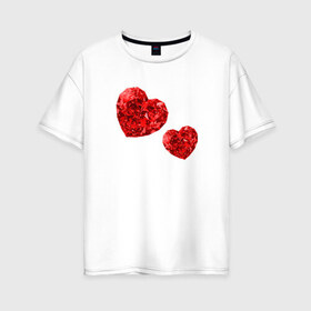 Женская футболка хлопок Oversize с принтом Рубиновые сердца в Новосибирске, 100% хлопок | свободный крой, круглый ворот, спущенный рукав, длина до линии бедер
 | вместе | любовь | пара | рубин | сердце