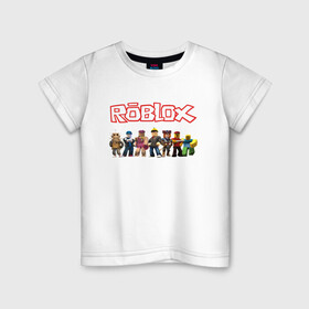 Детская футболка хлопок с принтом ROBLOX в Новосибирске, 100% хлопок | круглый вырез горловины, полуприлегающий силуэт, длина до линии бедер | game | gamer | logo | minecraft | roblox | simulator | игра | конструктор | лого | майнкрафт | симулятор | строительство | фигура