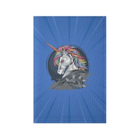 Обложка для паспорта матовая кожа с принтом Единорог Rock в Новосибирске, натуральная матовая кожа | размер 19,3 х 13,7 см; прозрачные пластиковые крепления | rock | единорог | единорог рокер | кожанка | конь | лошадь | многоцветный | радуга | рог | рок | шипы