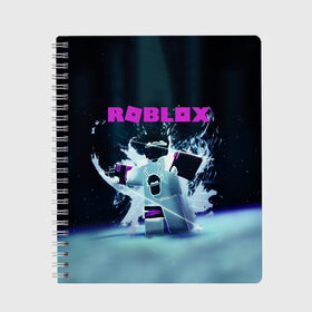 Тетрадь с принтом ROBLOX в Новосибирске, 100% бумага | 48 листов, плотность листов — 60 г/м2, плотность картонной обложки — 250 г/м2. Листы скреплены сбоку удобной пружинной спиралью. Уголки страниц и обложки скругленные. Цвет линий — светло-серый
 | Тематика изображения на принте: roblox | игра | компьютерная игра | логотип | онлайн | онлайн игра | роблакс | роблокс