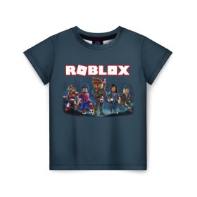 Детская футболка 3D с принтом ROBLOX в Новосибирске, 100% гипоаллергенный полиэфир | прямой крой, круглый вырез горловины, длина до линии бедер, чуть спущенное плечо, ткань немного тянется | Тематика изображения на принте: roblox | игра | компьютерная игра | логотип | онлайн | онлайн игра | роблакс | роблокс