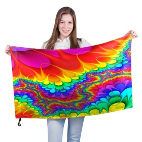 Флаг 3D с принтом TIE-DYE в Новосибирске, 100% полиэстер | плотность ткани — 95 г/м2, размер — 67 х 109 см. Принт наносится с одной стороны | abstract | abstraction | color | fractal | geometry | paitnt | polygon | polygonal | psy | абстракция | геометрия | краски | неоновые | полигоны | психоделика | фрактал