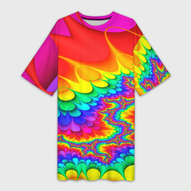 Платье-футболка 3D с принтом TIE DYE в Новосибирске,  |  | Тематика изображения на принте: abstract | abstraction | color | fractal | geometry | paitnt | polygon | polygonal | psy | абстракция | геометрия | краски | неоновые | полигоны | психоделика | фрактал