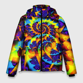 Мужская зимняя куртка 3D с принтом TIE-DYE COLOR в Новосибирске, верх — 100% полиэстер; подкладка — 100% полиэстер; утеплитель — 100% полиэстер | длина ниже бедра, свободный силуэт Оверсайз. Есть воротник-стойка, отстегивающийся капюшон и ветрозащитная планка. 

Боковые карманы с листочкой на кнопках и внутренний карман на молнии. | Тематика изображения на принте: abstract | abstraction | color | fractal | geometry | paitnt | polygon | polygonal | psy | абстракция | геометрия | краски | неоновые | полигоны | психоделика | фрактал