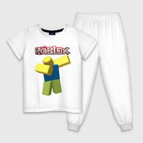 Детская пижама хлопок с принтом Roblox Dab в Новосибирске, 100% хлопок |  брюки и футболка прямого кроя, без карманов, на брюках мягкая резинка на поясе и по низу штанин
 | Тематика изображения на принте: game | game roblox | logo roblox | online game | oof roblox dabbing | roblox | roblox dab | roblox noob | игра | игра роблокс | лого роблокс | онлайн игра | онлайн игра роблокс | роблокс | роблокс даб