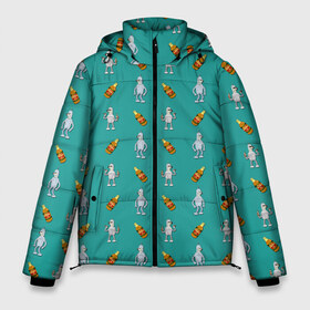 Мужская зимняя куртка 3D с принтом Futurama bender в Новосибирске, верх — 100% полиэстер; подкладка — 100% полиэстер; утеплитель — 100% полиэстер | длина ниже бедра, свободный силуэт Оверсайз. Есть воротник-стойка, отстегивающийся капюшон и ветрозащитная планка. 

Боковые карманы с листочкой на кнопках и внутренний карман на молнии. | Тематика изображения на принте: beer | bender | бендер | футурама
