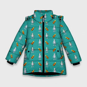 Зимняя куртка для девочек 3D с принтом Futurama bender в Новосибирске, ткань верха — 100% полиэстер; подклад — 100% полиэстер, утеплитель — 100% полиэстер. | длина ниже бедра, удлиненная спинка, воротник стойка и отстегивающийся капюшон. Есть боковые карманы с листочкой на кнопках, утяжки по низу изделия и внутренний карман на молнии. 

Предусмотрены светоотражающий принт на спинке, радужный светоотражающий элемент на пуллере молнии и на резинке для утяжки. | beer | bender | бендер | футурама