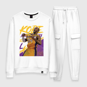 Женский костюм хлопок с принтом Kobe - Lakers в Новосибирске, 100% хлопок | на свитшоте круглая горловина, мягкая резинка по низу. Брюки заужены к низу, на них два вида карманов: два 