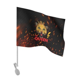 Флаг для автомобиля с принтом the Queen в Новосибирске, 100% полиэстер | Размер: 30*21 см | queen | большая кошка | королева | корона | кошка | леопард | львица | молния