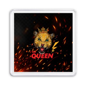 Магнит 55*55 с принтом the Queen в Новосибирске, Пластик | Размер: 65*65 мм; Размер печати: 55*55 мм | queen | большая кошка | королева | корона | кошка | леопард | львица | молния