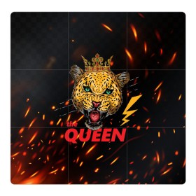 Магнитный плакат 3Х3 с принтом the Queen в Новосибирске, Полимерный материал с магнитным слоем | 9 деталей размером 9*9 см | queen | большая кошка | королева | корона | кошка | леопард | львица | молния