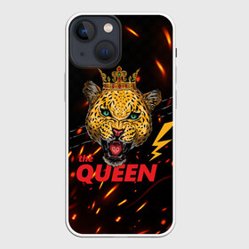 Чехол для iPhone 13 mini с принтом the Queen в Новосибирске,  |  | queen | большая кошка | королева | корона | кошка | леопард | львица | молния