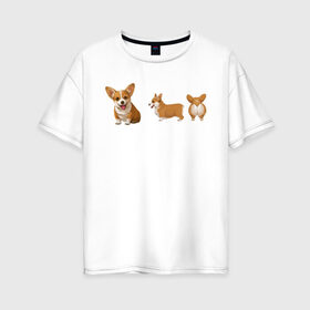 Женская футболка хлопок Oversize с принтом Корги в Новосибирске, 100% хлопок | свободный крой, круглый ворот, спущенный рукав, длина до линии бедер
 | dogs | style | животные | корги | милые собаки | мимимишность | минимализм | модные | подарок | прикольные картинки | пушистая собака | собака | собаки | стиль | щенки