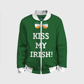 Детский бомбер 3D с принтом Kiss my Irish в Новосибирске, 100% полиэстер | застегивается на молнию, по бокам два кармана без застежек, мягкие манжеты, по низу бомбера и на воротнике — эластичная резинка | британия | день святого патрика | золото | ирландия