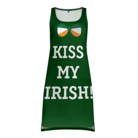 Платье-майка 3D с принтом Kiss my Irish в Новосибирске, 100% полиэстер | полуприлегающий силуэт, широкие бретели, круглый вырез горловины, удлиненный подол сзади. | британия | день святого патрика | золото | ирландия