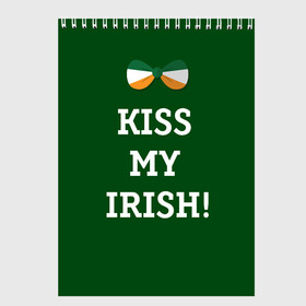 Скетчбук с принтом Kiss my Irish в Новосибирске, 100% бумага
 | 48 листов, плотность листов — 100 г/м2, плотность картонной обложки — 250 г/м2. Листы скреплены сверху удобной пружинной спиралью | британия | день святого патрика | золото | ирландия