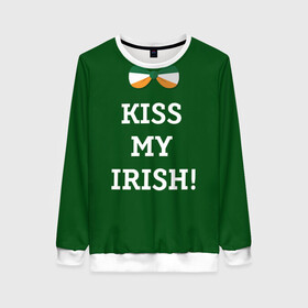 Женский свитшот 3D с принтом Kiss my Irish в Новосибирске, 100% полиэстер с мягким внутренним слоем | круглый вырез горловины, мягкая резинка на манжетах и поясе, свободная посадка по фигуре | британия | день святого патрика | золото | ирландия