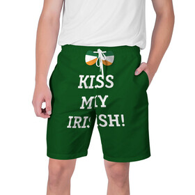 Мужские шорты 3D с принтом Kiss my Irish в Новосибирске,  полиэстер 100% | прямой крой, два кармана без застежек по бокам. Мягкая трикотажная резинка на поясе, внутри которой широкие завязки. Длина чуть выше колен | британия | день святого патрика | золото | ирландия