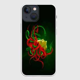 Чехол для iPhone 13 mini с принтом Медуза Горгона в Новосибирске,  |  | art | green | monster | арт | боги | волосы | герой | горгона | девушка | злодей | змея | медуза | миф | мифическая | мифология | монстр | персонаж | прикольная | сказка | фантастика | фэнтези