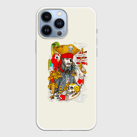 Чехол для iPhone 13 Pro Max с принтом Пират в Новосибирске,  |  | art | pirate | skull | арт | борода | дым | капитан | кости | костюм | листья | море | моряк | надпись | нож | оружие | пират | пистолет | попугай | прикольная | птица | череп