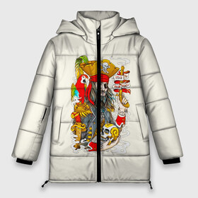 Женская зимняя куртка 3D с принтом Пират в Новосибирске, верх — 100% полиэстер; подкладка — 100% полиэстер; утеплитель — 100% полиэстер | длина ниже бедра, силуэт Оверсайз. Есть воротник-стойка, отстегивающийся капюшон и ветрозащитная планка. 

Боковые карманы с листочкой на кнопках и внутренний карман на молнии | art | pirate | skull | арт | борода | дым | капитан | кости | костюм | листья | море | моряк | надпись | нож | оружие | пират | пистолет | попугай | прикольная | птица | череп