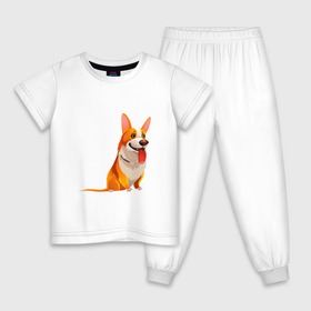 Детская пижама хлопок с принтом Корги в Новосибирске, 100% хлопок |  брюки и футболка прямого кроя, без карманов, на брюках мягкая резинка на поясе и по низу штанин
 | dog. корги | dogs | весёлые собачки | милые собачки | прикольные собачки | собаки | собачки