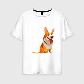Женская футболка хлопок Oversize с принтом Корги в Новосибирске, 100% хлопок | свободный крой, круглый ворот, спущенный рукав, длина до линии бедер
 | dog. корги | dogs | весёлые собачки | милые собачки | прикольные собачки | собаки | собачки