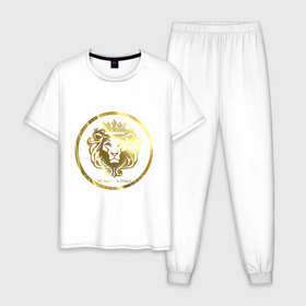 Мужская пижама хлопок с принтом Golden lion в Новосибирске, 100% хлопок | брюки и футболка прямого кроя, без карманов, на брюках мягкая резинка на поясе и по низу штанин
 | власть | дорого | золото | король | корона | лев | царь