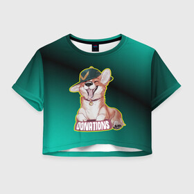 Женская футболка Crop-top 3D с принтом корги в Новосибирске, 100% полиэстер | круглая горловина, длина футболки до линии талии, рукава с отворотами | вельш корги | видео с животными | корги | пемброк | смешные видео | собака | таффи | щенок