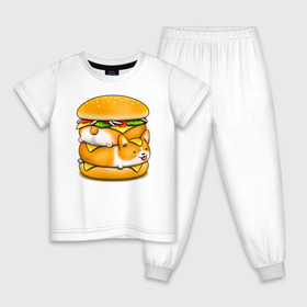 Детская пижама хлопок с принтом Корги в Новосибирске, 100% хлопок |  брюки и футболка прямого кроя, без карманов, на брюках мягкая резинка на поясе и по низу штанин
 | art | burger | chees | corgi | dog | арт | бургер | еда | корги | миска | собака | сыр | чизбургер