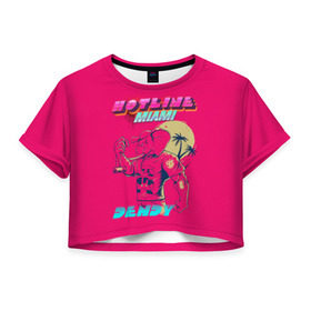 Женская футболка Crop-top 3D с принтом Hotline Miami в Новосибирске, 100% полиэстер | круглая горловина, длина футболки до линии талии, рукава с отворотами | hotline miami | горячая линия майами | денди | игра | майами | пальмы | слоник