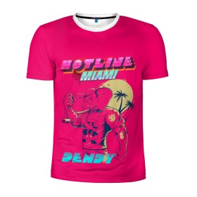 Мужская футболка 3D спортивная с принтом Hotline Miami в Новосибирске, 100% полиэстер с улучшенными характеристиками | приталенный силуэт, круглая горловина, широкие плечи, сужается к линии бедра | hotline miami | горячая линия майами | денди | игра | майами | пальмы | слоник