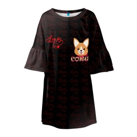 Детское платье 3D с принтом Корги в Новосибирске, 100% полиэстер | прямой силуэт, чуть расширенный к низу. Круглая горловина, на рукавах — воланы | 3d | corg | dog | день святого валеина | корги | кость | лапа | лого | логотип | надпись | собака | эмблема