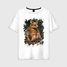 Женская футболка хлопок Oversize с принтом КОРГИ в Новосибирске, 100% хлопок | свободный крой, круглый ворот, спущенный рукав, длина до линии бедер
 | animals | corgi | dogs | pets | puppies | queen | животные | корги | королева | песики | питомцы | собаки | щенки