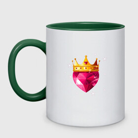 Кружка двухцветная с принтом Сердце с короной в Новосибирске, керамика | объем — 330 мл, диаметр — 80 мм. Цветная ручка и кайма сверху, в некоторых цветах — вся внутренняя часть | блеск | золото | корона | розовый | рубин | сердце