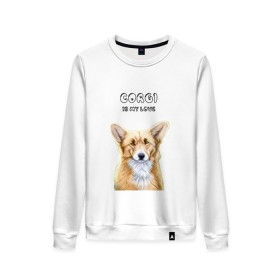 Женский свитшот хлопок с принтом Corgi is my Love в Новосибирске, 100% хлопок | прямой крой, круглый вырез, на манжетах и по низу широкая трикотажная резинка  | corgi | corgi is my love | корги | собака