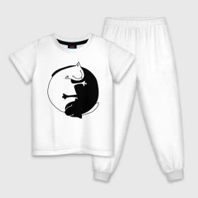 Детская пижама хлопок с принтом Инь-Янь Коты в Новосибирске, 100% хлопок |  брюки и футболка прямого кроя, без карманов, на брюках мягкая резинка на поясе и по низу штанин
 | Тематика изображения на принте: инь янь | кот | котэ | котята | купить | футболка