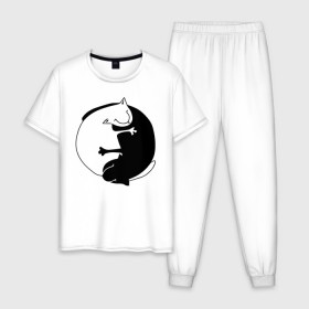 Мужская пижама хлопок с принтом Инь-Янь Коты в Новосибирске, 100% хлопок | брюки и футболка прямого кроя, без карманов, на брюках мягкая резинка на поясе и по низу штанин
 | инь янь | кот | котэ | котята | купить | футболка