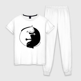 Женская пижама хлопок с принтом Инь-Янь Коты в Новосибирске, 100% хлопок | брюки и футболка прямого кроя, без карманов, на брюках мягкая резинка на поясе и по низу штанин | инь янь | кот | котэ | котята | купить | футболка